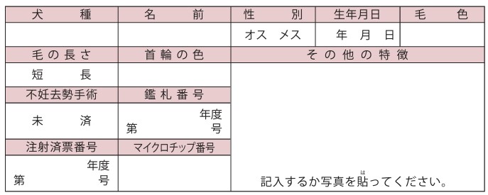 犬の特徴記録紙